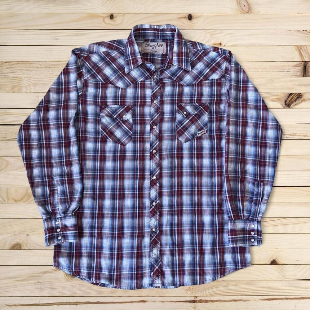 Vintage Wrangler Plaid Western Snap Shirt Cowboy Shirt XLT